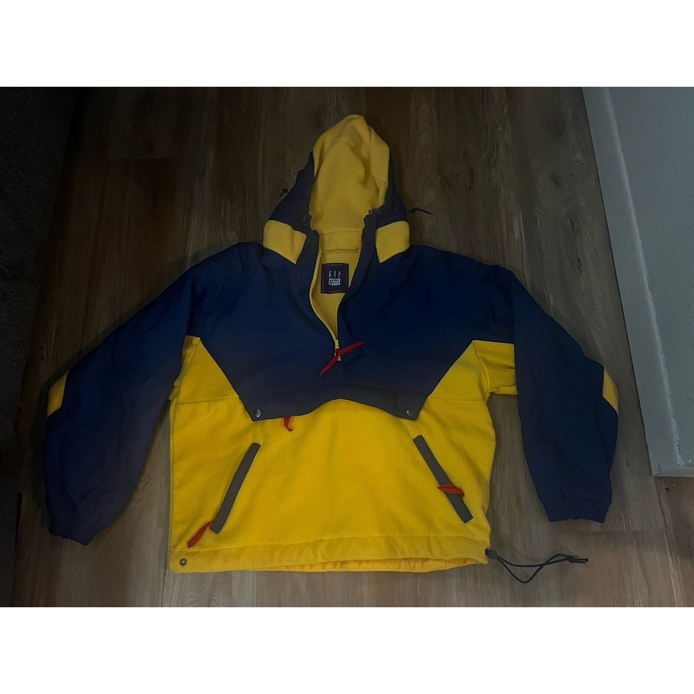 Vintage Gap Arctic Light Fleece Jacket 1/2 Half Zip Mens M Yellow Navy Retro